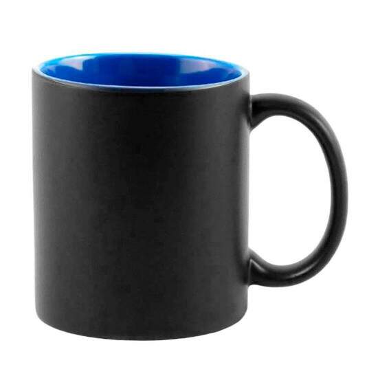 Caneca de Cermica Mgica Preto Fosco com Interior Azul para Sublimao - 325ml