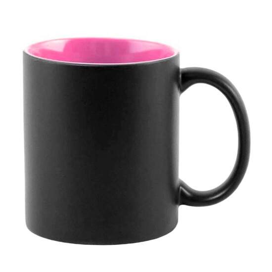 Caneca de Cermica Mgica Preto Fosco com Interior Rosa para Sublimao - 325ml