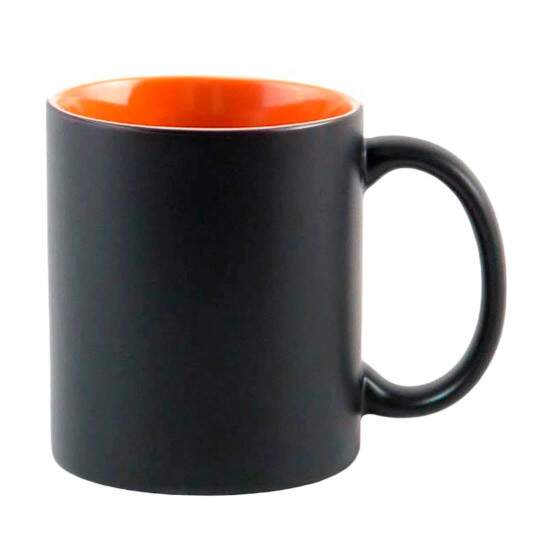 Caneca de Cermica Mgica Preto Fosco com Interior Laranja para Sublimao - 325ml