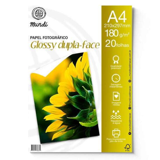 Papel Fotogrfico Glossy (Brilho) Dupla Face A4 180g - 50 Folhas