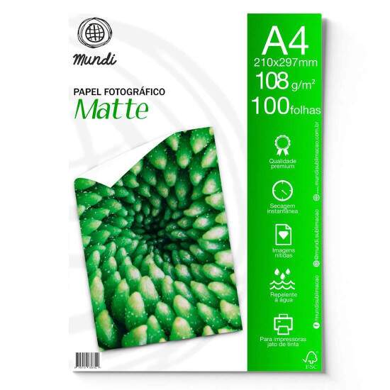 Papel Fotogrfico Matte (Fosco) A4 108g - 100 Folhas