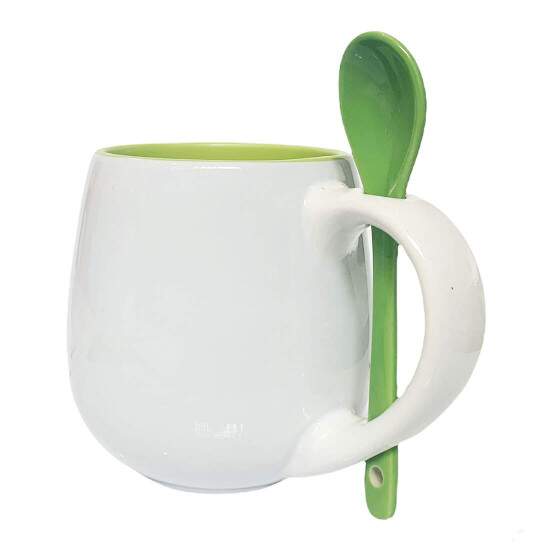 Caneca Cermica Belly c/ Interior e Colher Verde Claro 295ml