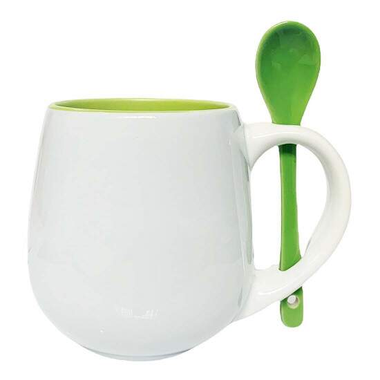 Caneca Cermica Belly c/ Interior e Colher Verde Claro 295ml