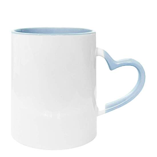 Caneca de Cermica Branca com Interior e Ala Corao Azul Beb para Sublimao - 325ml