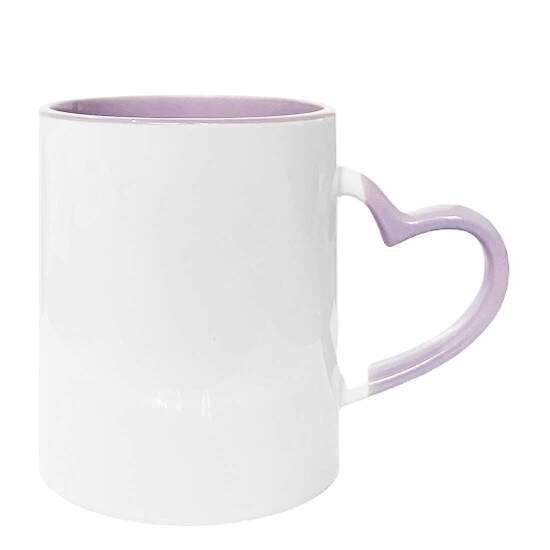 Caneca de Cermica c/ Interior e Ala Corao Lilas para Sublimao - 325ml