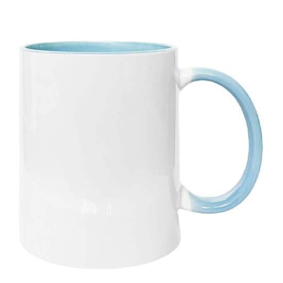 Caneca de Cermica Branca com Interior e Ala Azul Beb para Sublimao - 325ml