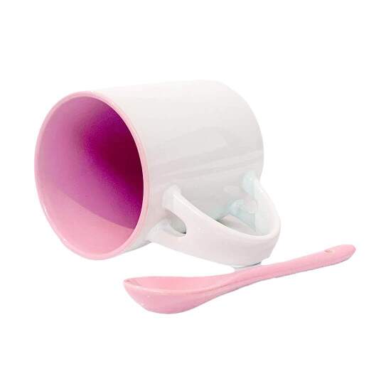 Caneca de Cermica Reta com Interior e Colher Rosa para Sublimao - 325ml