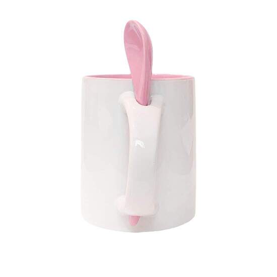 Caneca de Cermica Reta com Interior e Colher Rosa para Sublimao - 325ml