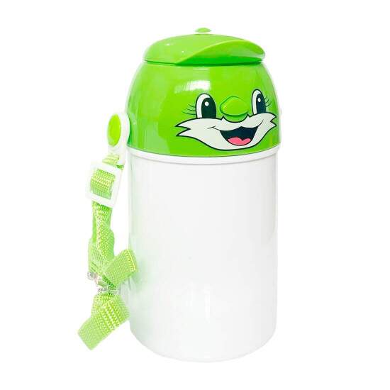 Squeeze de Polmero Infantil com Tampa Rostinho Verde e Boto de Abertura - 400ml