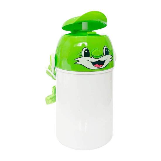 Squeeze de Polmero Infantil com Tampa Rostinho Verde e Boto de Abertura - 400ml