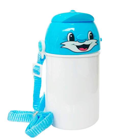 Squeeze de Polmero Infantil com Tampa Rostinho Azul Claro e Boto de Abertura - 400ml