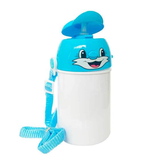 Squeeze de Polmero Infantil com Tampa Rostinho Azul Claro e Boto de Abertura - 400ml
