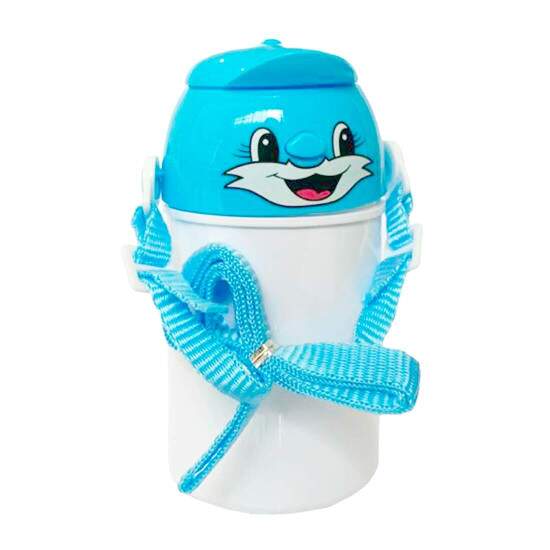 Squeeze de Polmero Infantil com Tampa Rostinho Azul Claro e Boto de Abertura - 400ml