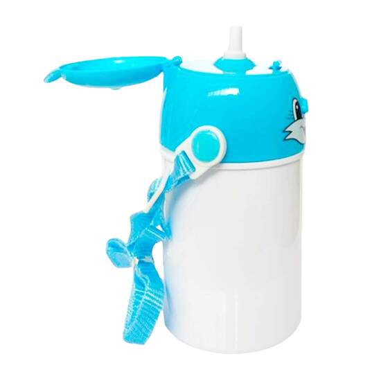 Squeeze de Polmero Infantil com Tampa Rostinho Azul Claro e Boto de Abertura - 400ml