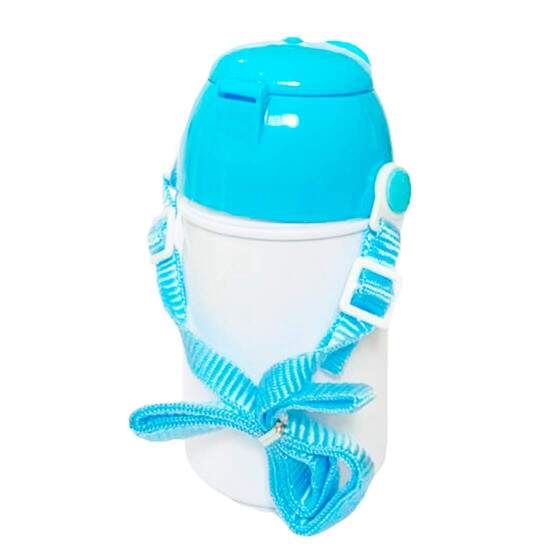 Squeeze de Polmero Infantil com Tampa Rostinho Azul Claro e Boto de Abertura - 400ml