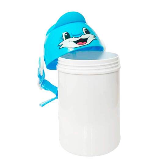 Squeeze de Polmero Infantil com Tampa Rostinho Azul Claro e Boto de Abertura - 400ml
