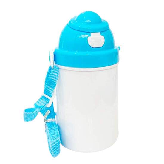 Squeeze de Polmero Infantil com Tampa Azul Claro e Boto de Abertura - 400ml