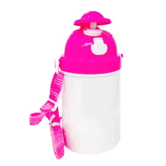 Squeeze de Polmero Infantil com Tampa Rosa e Boto de Abertura - 400ml
