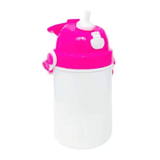 Squeeze de Polmero Infantil com Tampa Rosa e Boto de Abertura - 400ml