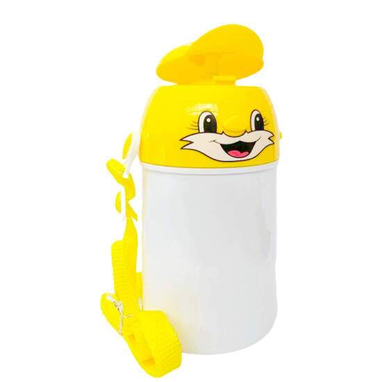 Squeeze de Polmero Infantil com Tampa Rostinho Amarelo e Boto de Abertura - 400ml