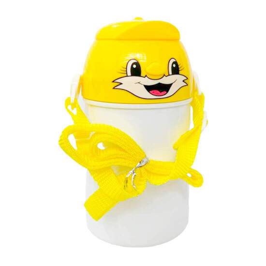 Squeeze de Polmero Infantil com Tampa Rostinho Amarelo e Boto de Abertura - 400ml
