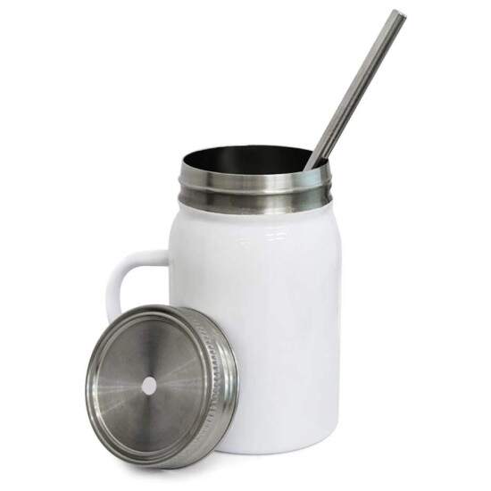 Jarra de Ao Inox Branco com Ala Tampa e Canudo para Sublimao - 500ml