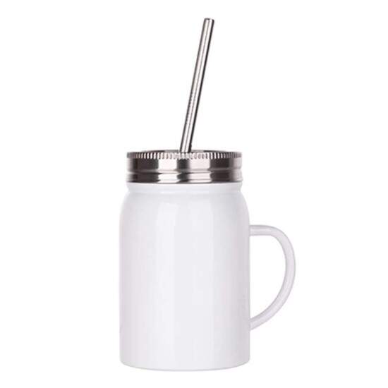 Jarra de Ao Inox Branco com Ala Tampa e Canudo para Sublimao - 500ml