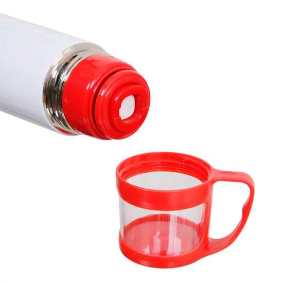 Garrafa Trmica de Inox Branco com Copo e Bico Vermelho para Sublimao - 300ml