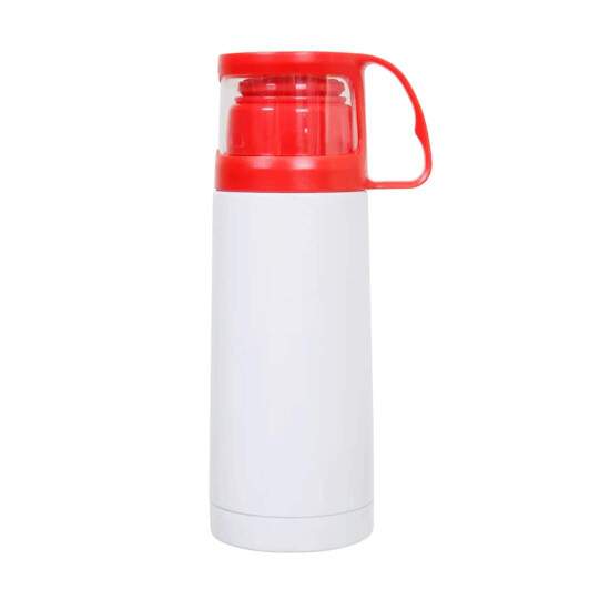Garrafa Trmica de Inox Branco com Copo e Bico Vermelho para Sublimao - 300ml
