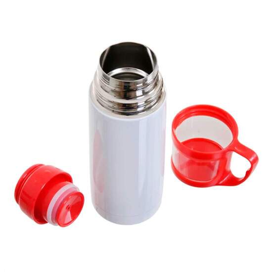 Garrafa Trmica de Inox Branco com Copo e Bico Vermelho para Sublimao - 300ml