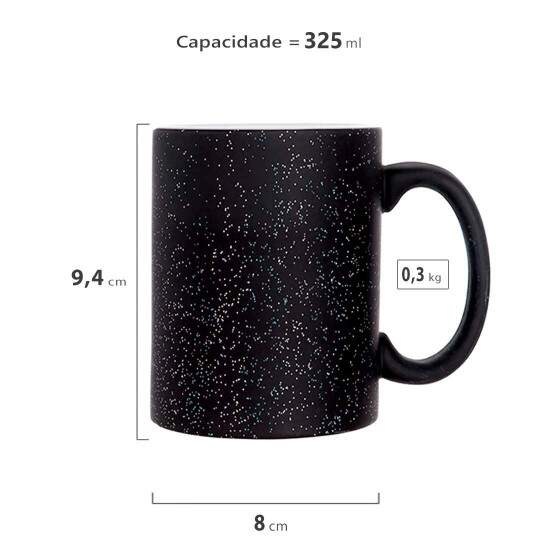 Caneca de Cermica Mgica Preto Fosco com Glitter para Sublimao - 325ml
