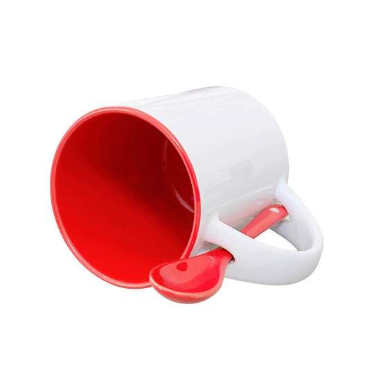 Caneca de Cermica Reta com Interior e Colher Vermelha para Sublimao - 325ml