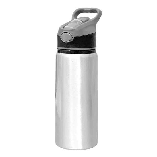 Squeeze de Alumnio Prata com Bico Automtico e Tampa Preta para Sublimao - 600ml