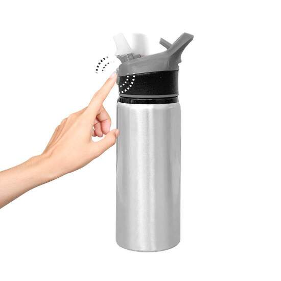 Squeeze de Alumnio Prata com Bico Automtico e Tampa Preta para Sublimao - 600ml