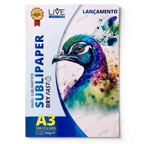 Papel Sublimtico LiveSub A3 Dry Fast 297x420mm 100g - 100 Folhas