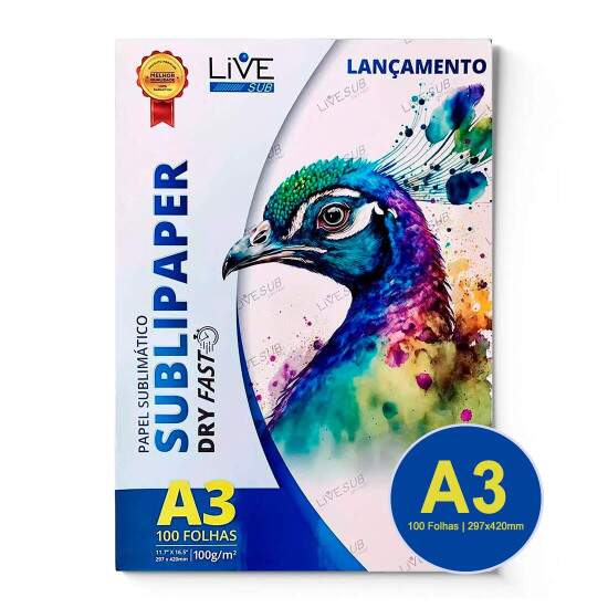 Papel Sublimtico LiveSub A3 Dry Fast 297x420mm 100g - 100 Folhas
