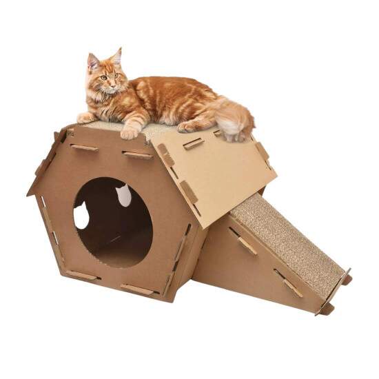 Casinha de Papelo com Rampa e Arranhador para Gatos - 48x75cm