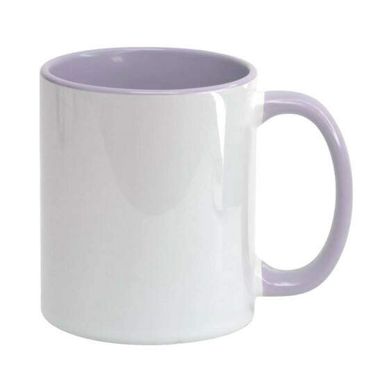 Caneca de Cermica Branca com Interior e Ala Lilas para Sublimao - 325ml