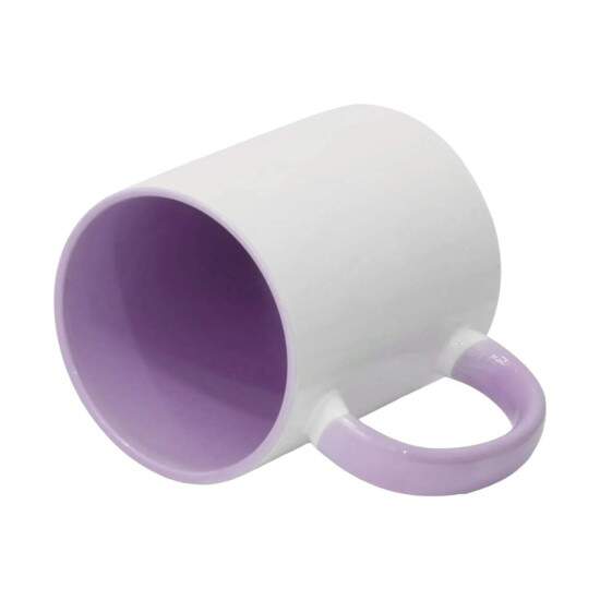 Caneca de Cermica Branca com Interior e Ala Lilas para Sublimao - 325ml