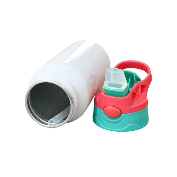 Squeeze de Alumnio Branco Infantil com Bico Automtico, Tampa Verde e Ala Vermelha para Sublimao - 500ml