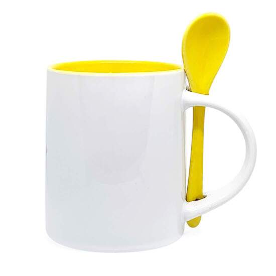 Caneca de Cermica Reta com Interior e Colher Amarela para Sublimao - 325ml