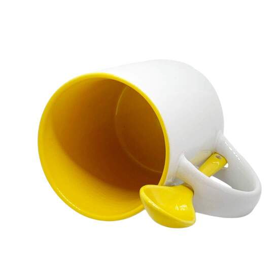 Caneca de Cermica Reta com Interior e Colher Amarela para Sublimao - 325ml