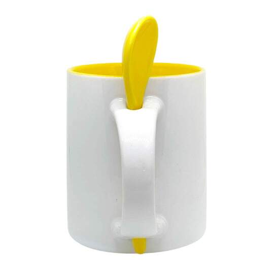 Caneca de Cermica Reta com Interior e Colher Amarela para Sublimao - 325ml