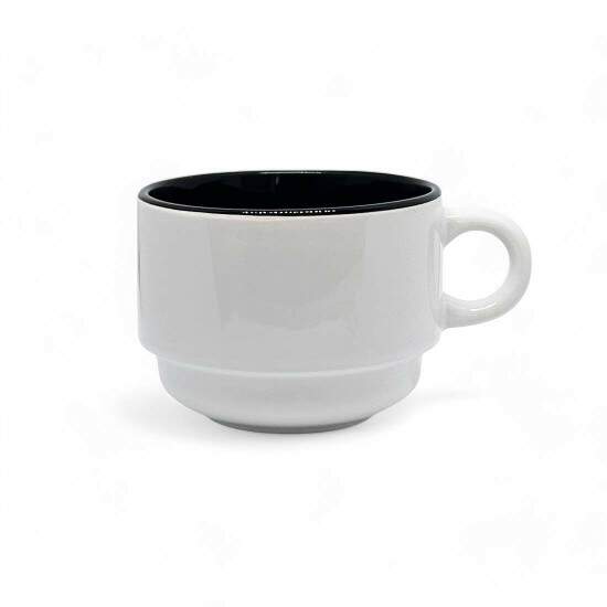 Xcara de Cermica Branca Empilhvel com Interior Preto para Sublimao - 150ml