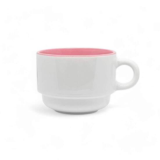 Xcara de Cermica Branca Empilhvel com Interior Rosa para Sublimao - 150ml