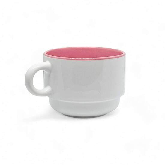 Xcara de Cermica Branca Empilhvel com Interior Rosa para Sublimao - 150ml