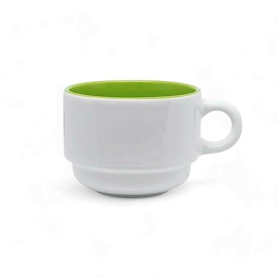 Xcara de Cermica Branca Empilhvel com Interior Verde para Sublimao - 150ml