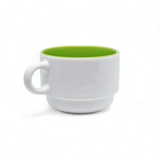 Xcara de Cermica Branca Empilhvel com Interior Verde para Sublimao - 150ml