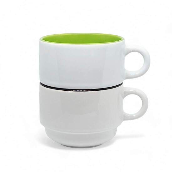 Xcara de Cermica Branca Empilhvel com Interior Verde para Sublimao - 150ml