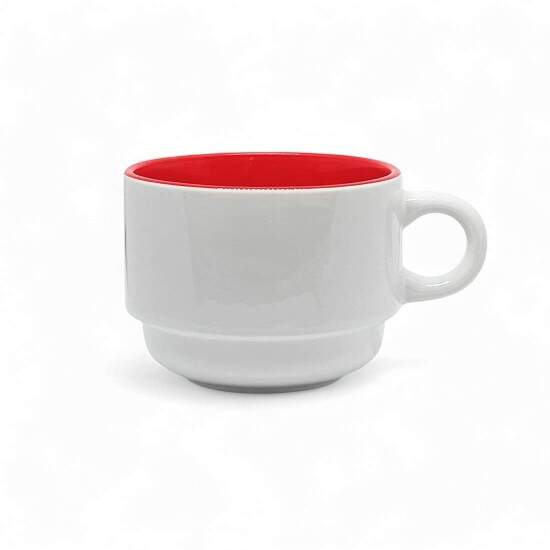 Xcara de Cermica Branca Empilhvel com Interior Vermelho para Sublimao - 150ml